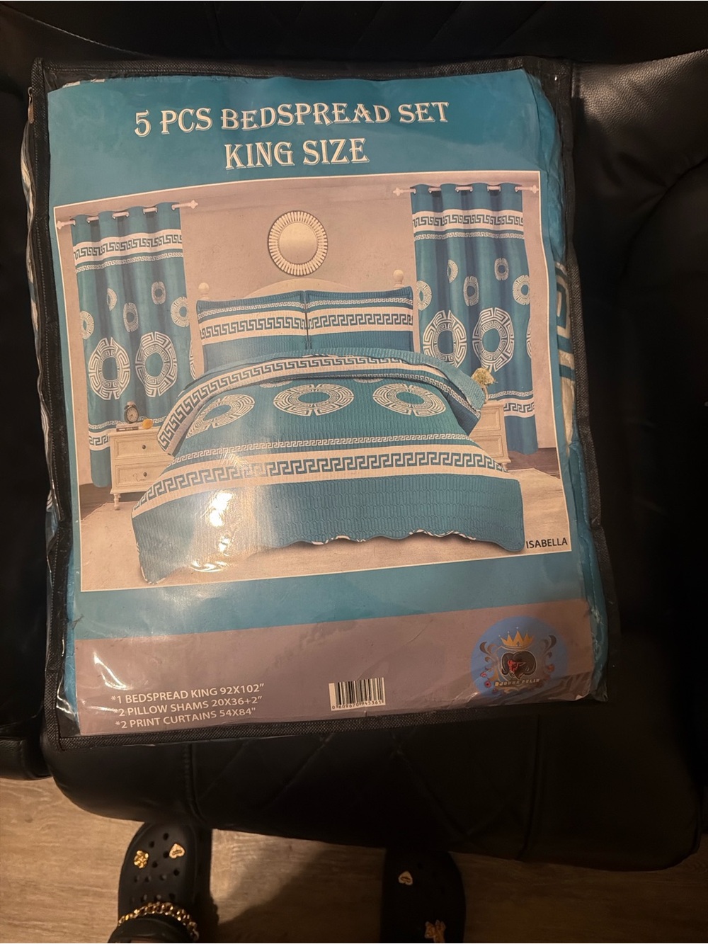 Abella Teal Blue 5-Piece King Bedspread Set with Geometric Medallions